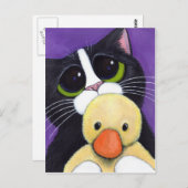 Schilderen met scared Tuxedo Cat en Cudly Duck Briefkaart (Voorkant / Achterkant)