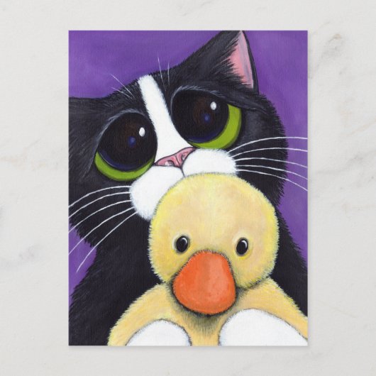Schilderen met scared Tuxedo Cat en Cudly Duck Briefkaart (Voorkant)