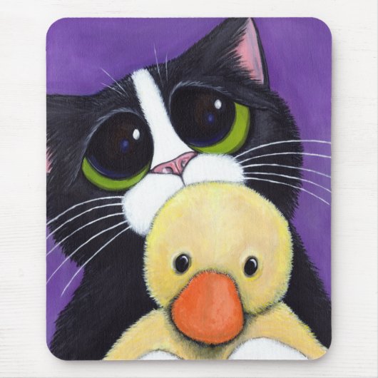 Schilderen met scared Tuxedo Cat en Cudly Duck Muismat (Voorkant)