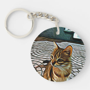 Schilderen Mooie Kat Sleutelhanger