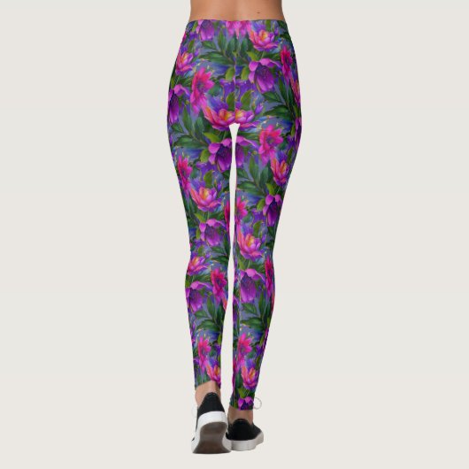 Schilderen Tropische bloemen Heldere kleuren Leggings (Achterkant)