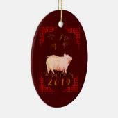 Schilderen van Chinees Lijst Varkenshaar 2019 Oval Keramisch Ornament (Rechts)