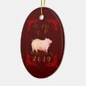 Schilderen van Chinees Lijst Varkenshaar 2019 Oval Keramisch Ornament (Links)