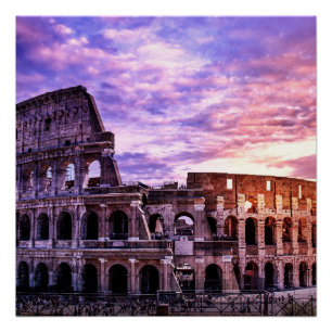 Schilderen van Colosseum in Rome bij zonsondergang Perfect Poster