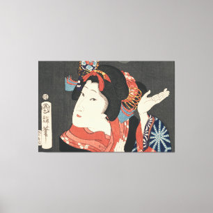  schilderen van de kleurrijke Japanse vrouw Canvas Afdruk