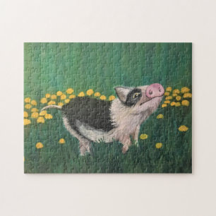 Schilderen van de zwarte en witte piglet van Cute  Legpuzzel