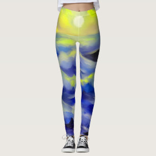 Schilderen van donkerblauwe zeeen golven onder de leggings