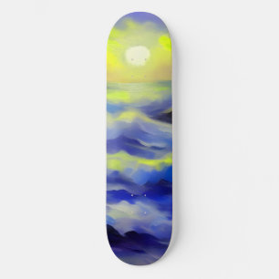 Schilderen van donkerblauwe zeeen golven onder de  skateboard