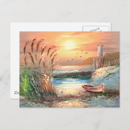 Schilderen van een gebleekte roeiboot nabij een vu briefkaart (Voorkant / Achterkant)