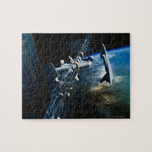 Schilderen van een ruimtestation boven de aarde legpuzzel