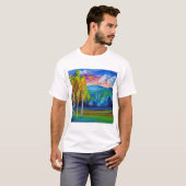 Schilderen van groene bomen blauwe bergen t-shirt (Voorkant volledig)