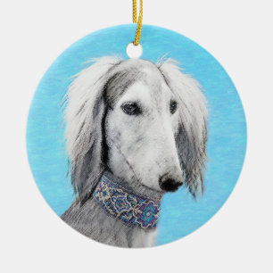 Schilderen van Saluki (zilver) - Kute Original Dog Keramisch Ornament