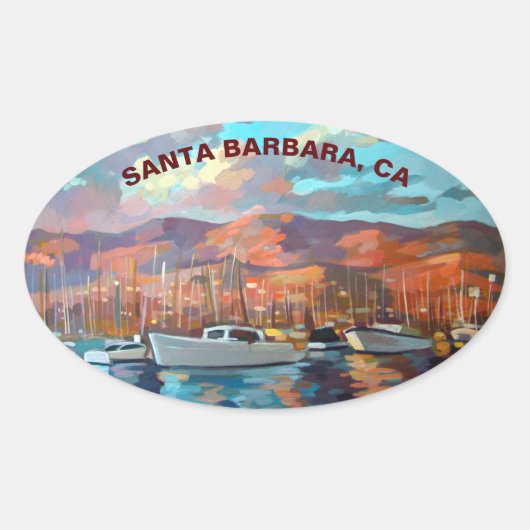 Schilderen van Santa Barbara Marina Ovale Sticker (Voorkant)