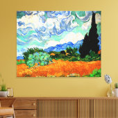 Schilderen van Van Gogh, Wheatfield met Cypress Tr Canvas Afdruk (Insitu (Woonkamer))