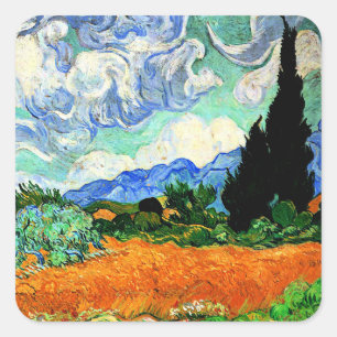 Schilderen van Van Gogh, Wheatfield met Cypress Tr Vierkante Sticker