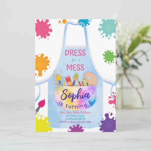 Schilderen Verjaardag Uitnodiging Verf Uitnodiging (Staand voorkant)