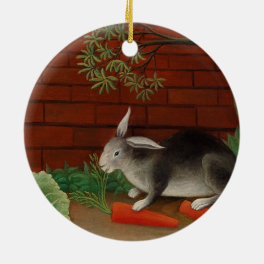 schilderende konijnenetende wortel keramisch ornament (Achterkant)