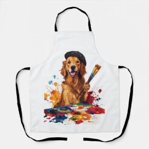 Schilderende Pup - Artistieke hond met schildersez Schort