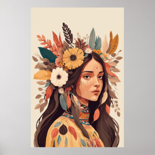 Schilderige Native American Woman Poster