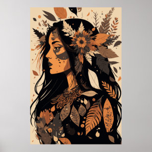 Schilderige Native American Woman Poster