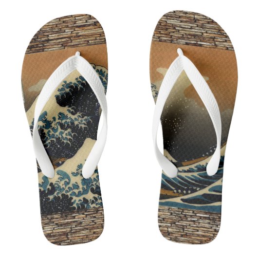 schilderij De Grote Golf Japans Zee Strand Teenslippers (Voetbed)