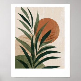 Schilderij Groene bladeren en zonsondergang  Poster