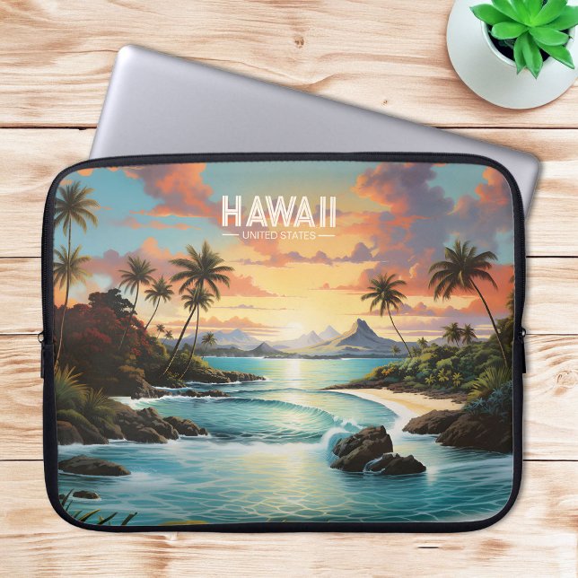  schilderij Hawaii Beach Tropical Paradise Laptop Sleeve (Vintage Painting Hawaii Beach Tropical Paradise Laptop Sleeve)