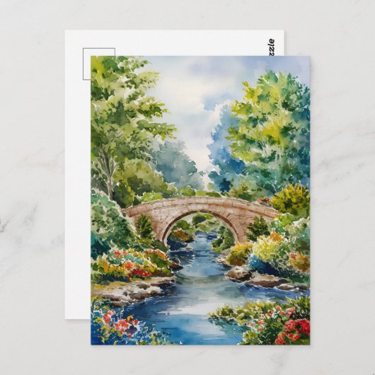 schilderij kunst landschap groene tuin brug meer briefkaart (Voorkant / Achterkant)