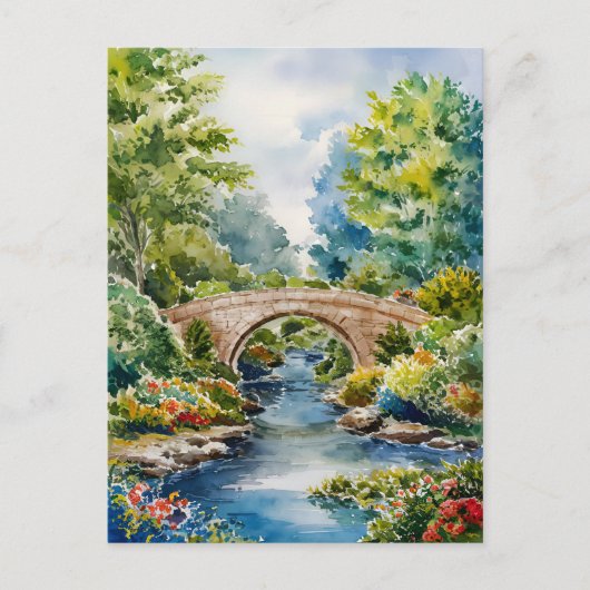 schilderij kunst landschap groene tuin brug meer briefkaart (Voorkant)