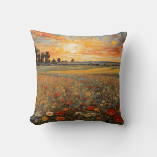 Schilderij Landschap Zonsondergang Bloemveld #3 Kussen