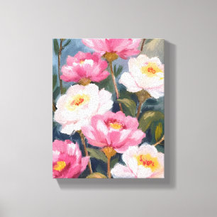Schilderij met roze pioenrozenboeket canvas afdruk