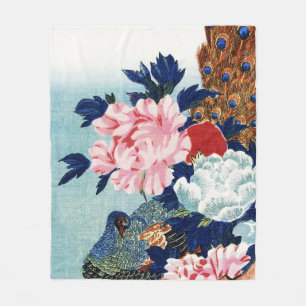 Schilderij met vintage pauw en pioenbloemen fleece deken