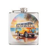 schilderij minibus op het strand heupfles (Voorkant)
