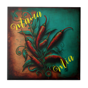 schilderij van abstracte verdigris red chili tegeltje
