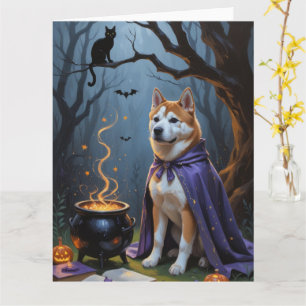 Schilderij van Akita-hond in Whimsical Halloween-s Kaart