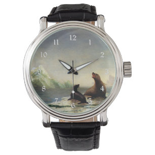 Schilderij van Albert Bierstadt, zeehonden Horloge