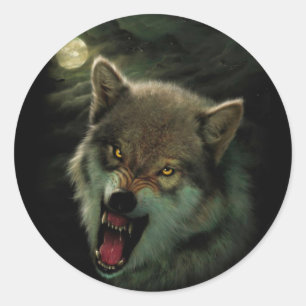 schilderij van Angry Wolf Ronde Sticker