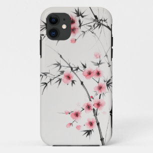 Schilderij van bamboe en kersenbloesems in wash iPhone 11 hoesje