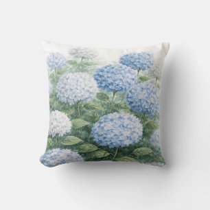 Schilderij van blauwe hortensia bloem blauwe stree kussen