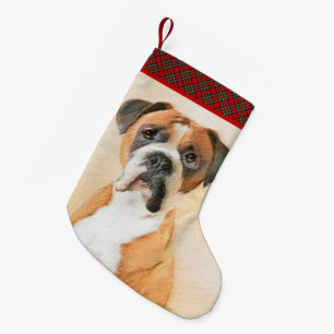 Schilderij van Boxer Hond Ongeknipt Origineel Dier Kleine Kerstsok
