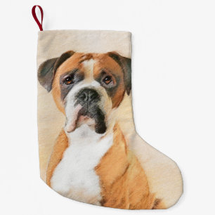 Schilderij van Boxer Hond Ongeknipt Origineel Dier Kleine Kerstsok