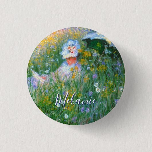 Schilderij van Claude Monet Dans La Prairie Ronde Button 3,2 Cm (Voorkant)
