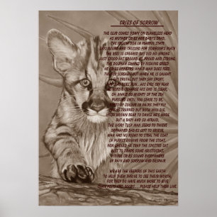 schilderij van cougar kitten in het wild met gedic poster