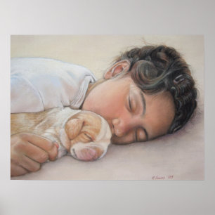 schilderij van de bellenpuppy and child realist poster