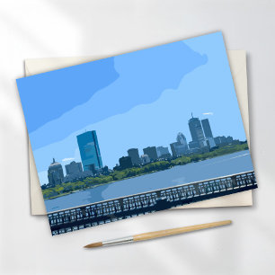 Schilderij van de Boston Skyline aan de Charles Ri Briefkaart