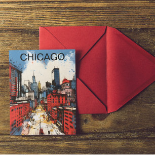 Schilderij van de Chicago Skyline – Stedelijke Kun Briefkaart