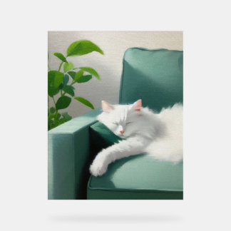Schilderij van de kat slapen op een groene bank acryl bord