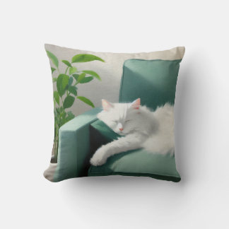 Schilderij van de kat slapen op een groene bank kussen