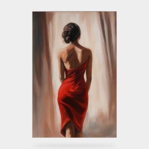 Schilderij van de vrouw in rode jurk acryl bord