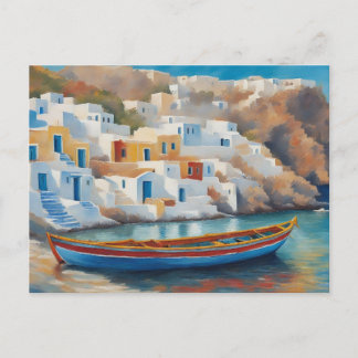 Schilderij van een Gevist Boot op het Egeïsche Zee Briefkaart